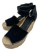 Marc Fisher Shoe Size 11 Black & Beige Suede & Raffia Espadrille Open Toe Wedges Black & Beige / 11