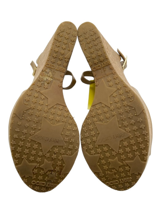 Jimmy Choo Shoe Size 41 Beige Patent Leather Cork Base T Strap Open Front Shoes Beige / 41