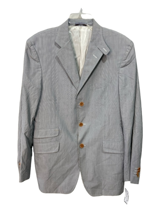 Etro Blue & White Cotton & Canvas Striped 3 button Men's Blazer 52