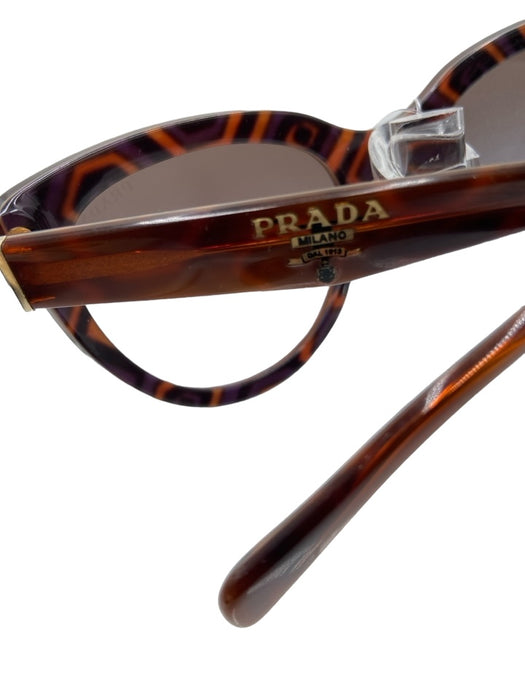 Prada Orange & Brown Acetate Tortoise Cat Eye Logo Sunglasses Orange & Brown