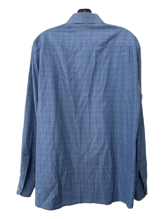 Zegna Size L Blue Cotton Blend Micro Button Down Men's Long Sleeve Shirt L