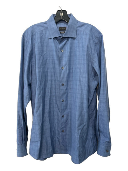 Zegna Size L Blue Cotton Blend Micro Button Down Men's Long Sleeve Shirt L