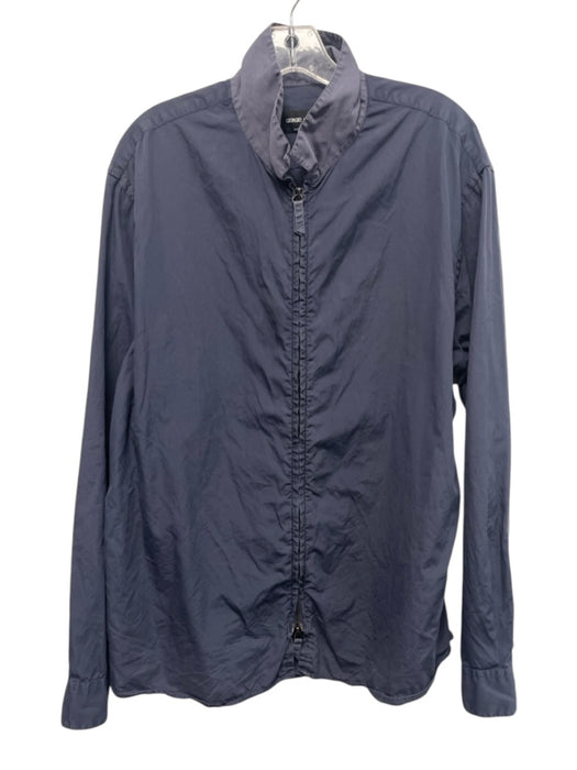 Giorgio Armani Size 17.5 Navy Blue Cotton Solid Zipper Men's Jacket Navy Blue / 17.5