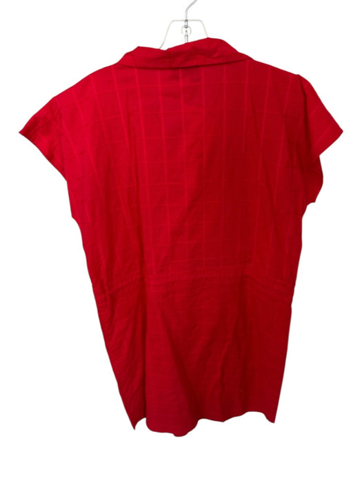 Never a Wallflower Size M Red Cotton Short Sleeve Grid Drawstring Waist Dress Red / M