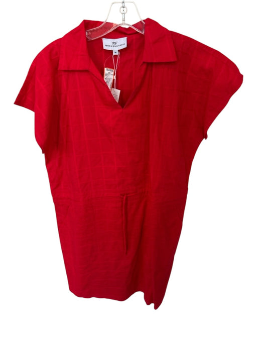 Never a Wallflower Size M Red Cotton Short Sleeve Grid Drawstring Waist Dress Red / M