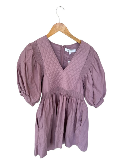 Hunter Bell Size S Purple Cotton Short Balloon Sleeve Quilted Back Zip Dress Purple / S