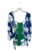 Farm Rio Size L Green & Blue Viscose Long Balloon Sleeve Floral Back Zip Dress Green & Blue / L