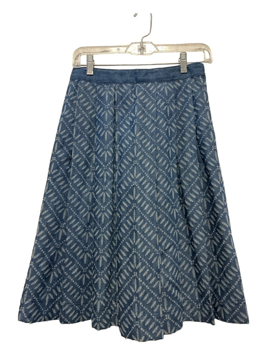 Billy Reid Size 2 Med Dark Wash Cotton Side Zip Pleated Midi Skirt Med Dark Wash / 2