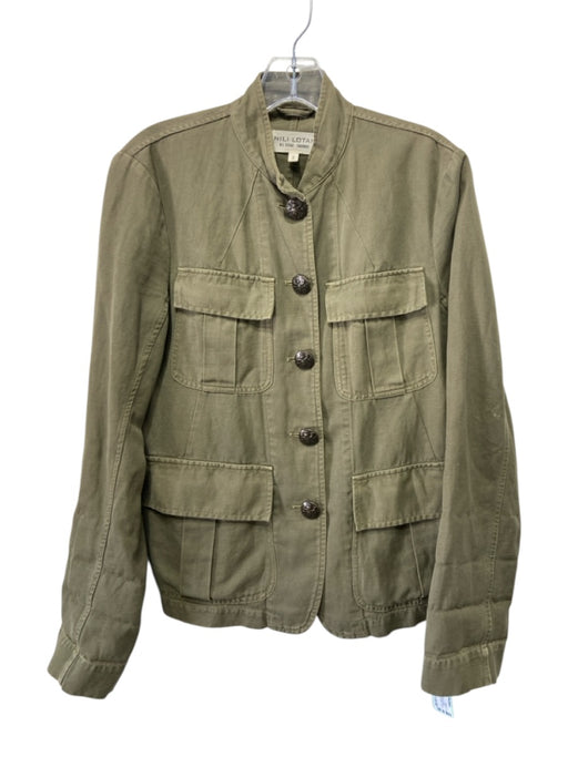 Nili Lotan Size Small Olive Green Cotton Blend Long Sleeve Button Front Jacket Olive Green / Small