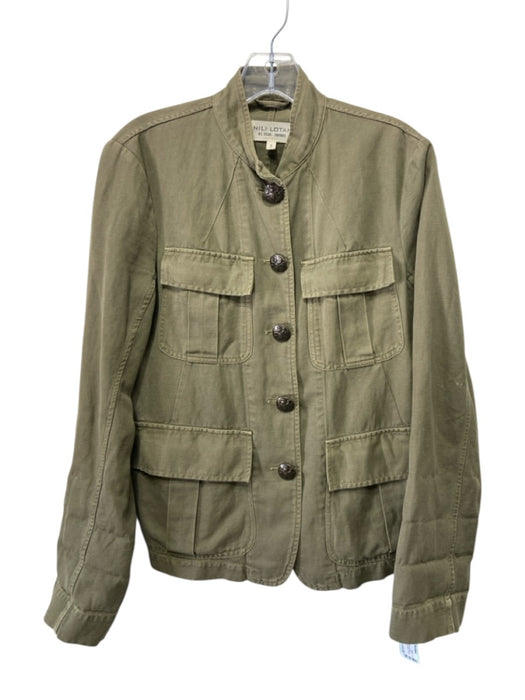 Nili Lotan Size Small Olive Green Cotton Blend Long Sleeve Button Front Jacket Olive Green / Small