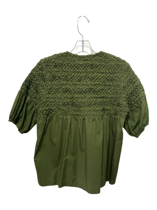 Merlette Size Small Olive Green Cotton Half Puff Sleeve smocked Gathered Top Olive Green / Small