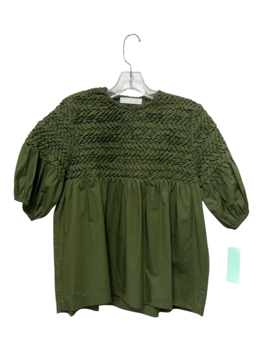 Merlette Size Small Olive Green Cotton Half Puff Sleeve smocked Gathered Top Olive Green / Small