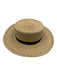 Janessa Leone Beige & Black Straw Flat Crown Leather Band Woven Sun Hat Beige & Black / S