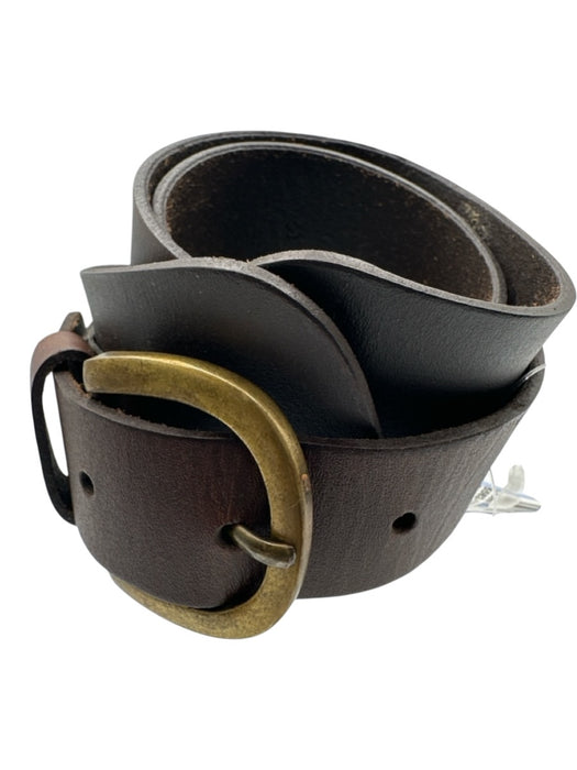 Linea Pelle Brown Leather Brass Buckle Wide Belts Brown / S