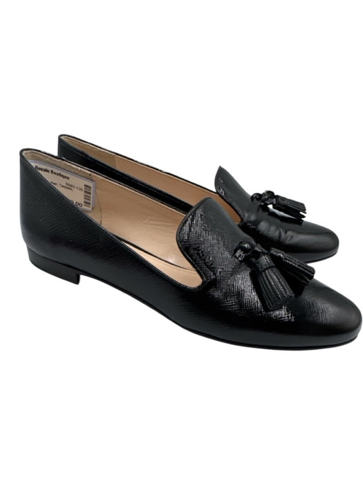 Prada Shoe Size 37.5 Black Leather Tassels Almond Toe Loafers Black / 37.5