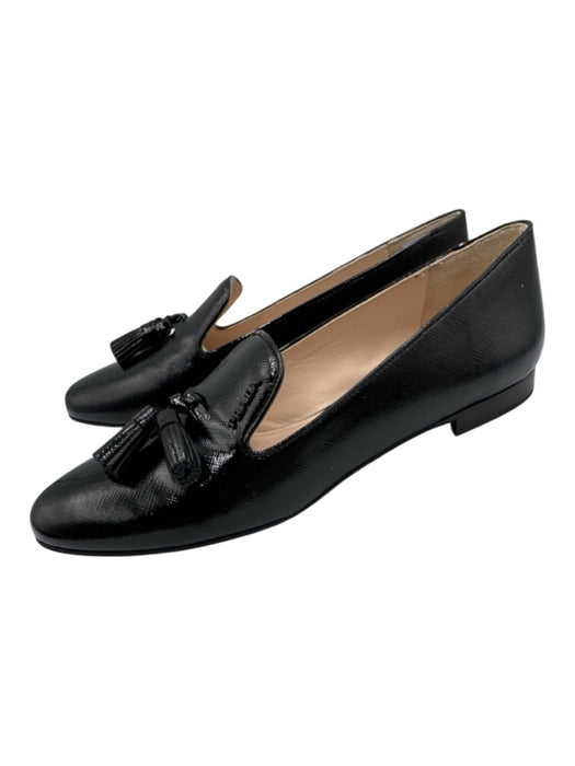 Prada Shoe Size 37.5 Black Leather Tassels Almond Toe Loafers Black / 37.5