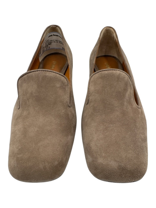 Fendi Shoe Size 37.5 Gray & Gold Suede Square Toe Studded Slip On Loafers Gray & Gold / 37.5