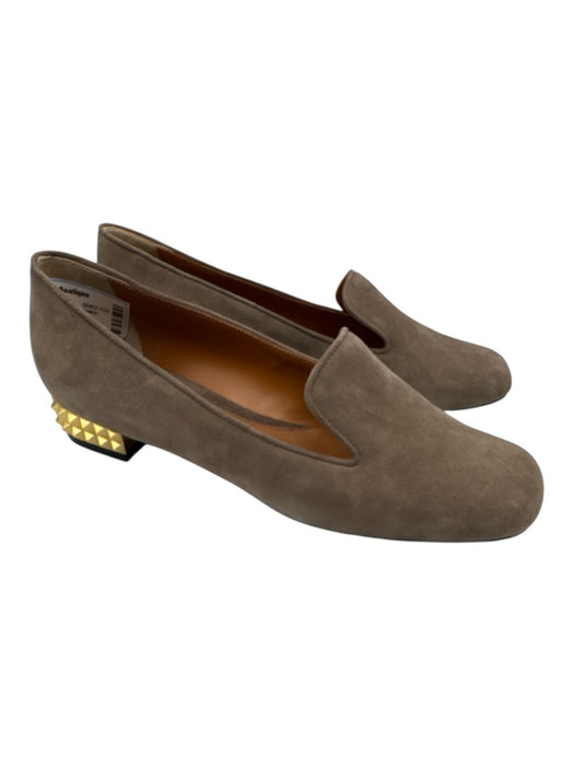 Fendi Shoe Size 37.5 Gray & Gold Suede Square Toe Studded Slip On Loafers Gray & Gold / 37.5