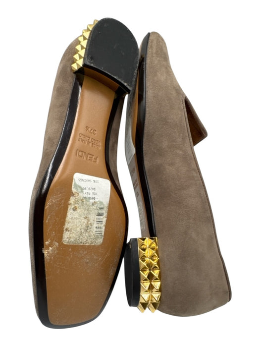 Fendi Shoe Size 37.5 Gray & Gold Suede Square Toe Studded Slip On Loafers Gray & Gold / 37.5