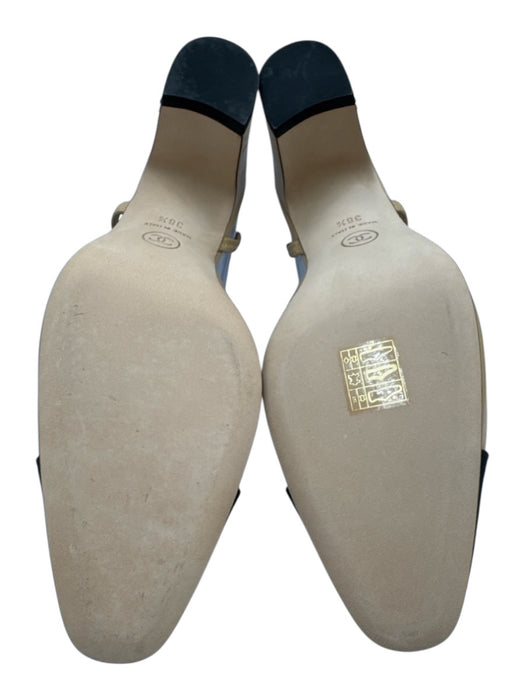 Chanel Shoe Size 38.5 Beige & Black Leather Cap Toe Slingbacks Pumps Beige & Black / 38.5