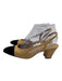 Chanel Shoe Size 38.5 Beige & Black Leather Cap Toe Slingbacks Pumps Beige & Black / 38.5