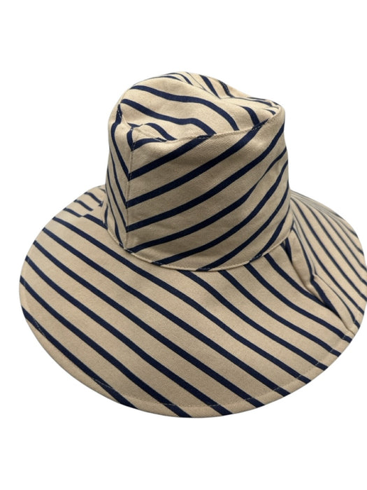 Hatattack Cream & Blue Cotton Wide Brim Stripe Sun Hat Cream & Blue