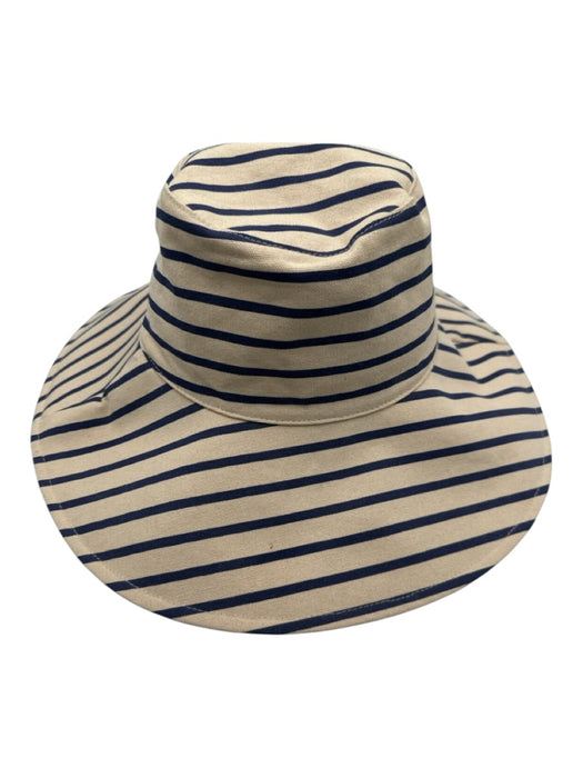 Hatattack Cream & Blue Cotton Wide Brim Stripe Sun Hat Cream & Blue