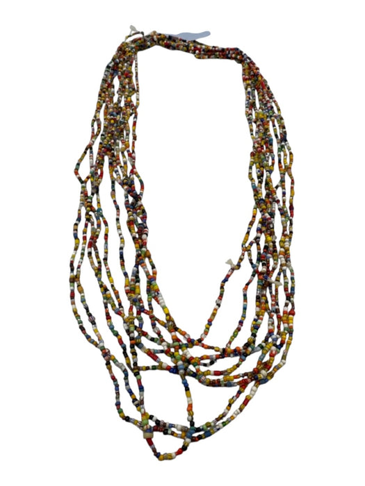 No Brand Yellow, Blue, Multi Beaded Glass Beads Stripes Multi Strand Necklace Yellow, Blue, Multi