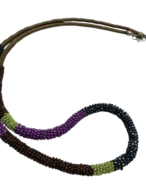 No Brand Blue, Purple, Green Beaded Lobster Clasp Stripe Necklace Blue, Purple, Green