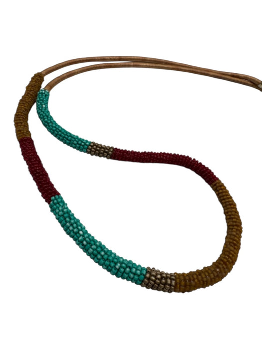 No Brand Brown, Red, Blue Beaded Lobster Clasp Stripe Necklace Brown, Red, Blue