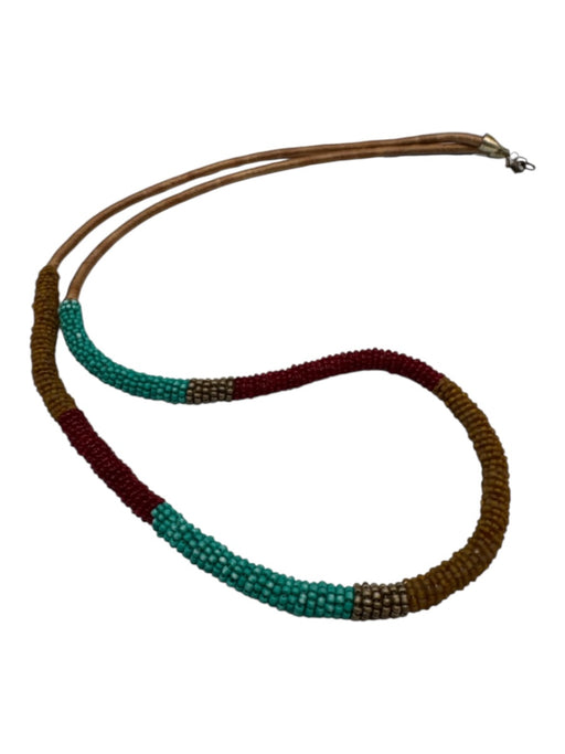 No Brand Brown, Red, Blue Beaded Lobster Clasp Stripe Necklace Brown, Red, Blue
