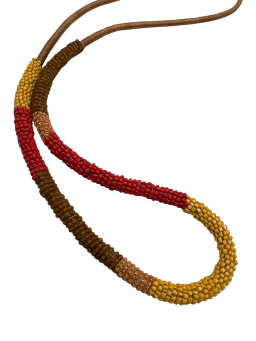 No Brand Brown, Yellow, Red Beaded Lobster Clasp Stripe Necklace Brown, Yellow, Red