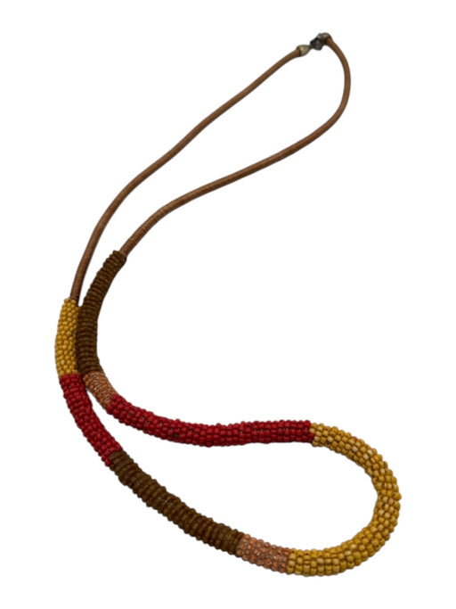 No Brand Brown, Yellow, Red Beaded Lobster Clasp Stripe Necklace Brown, Yellow, Red