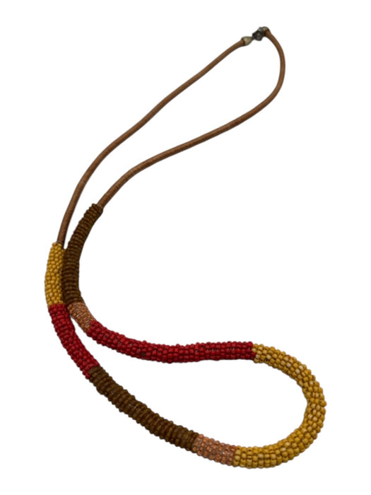 No Brand Brown, Yellow, Red Beaded Lobster Clasp Stripe Necklace Brown, Yellow, Red