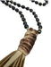 No Brand Dark Blue & Beige Leather & Pearl Tassel Long Necklace Dark Blue & Beige