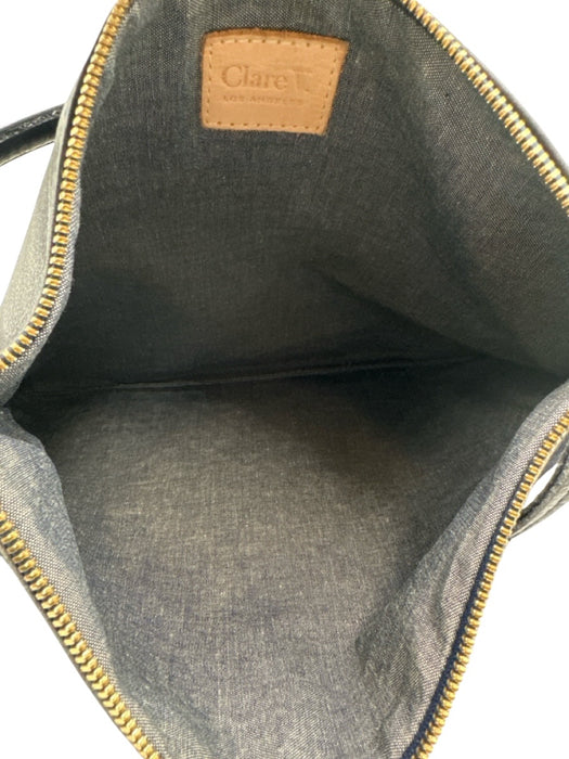 Clare V Dark Blue Pony Hair Gold Zipper Pouch Crossbody Bag Dark Blue / S