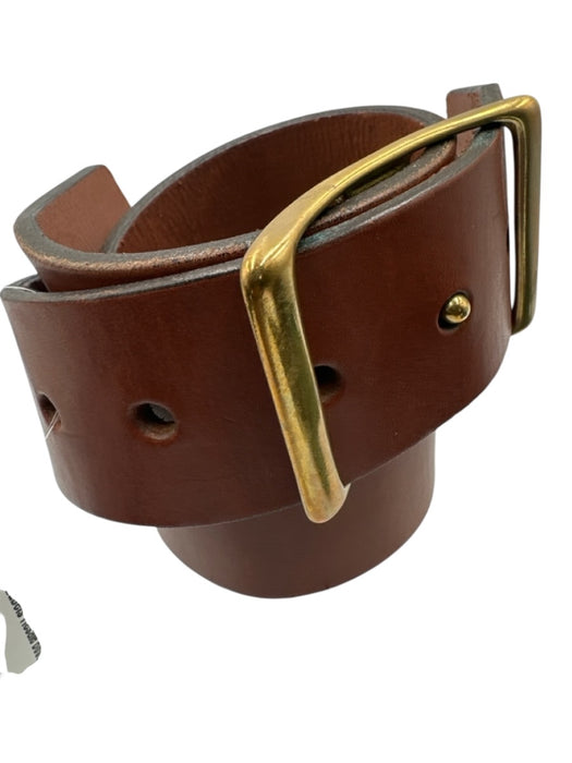 Ann Mashburn Brown Leather Brass Buckle Wide Belts Brown / 28