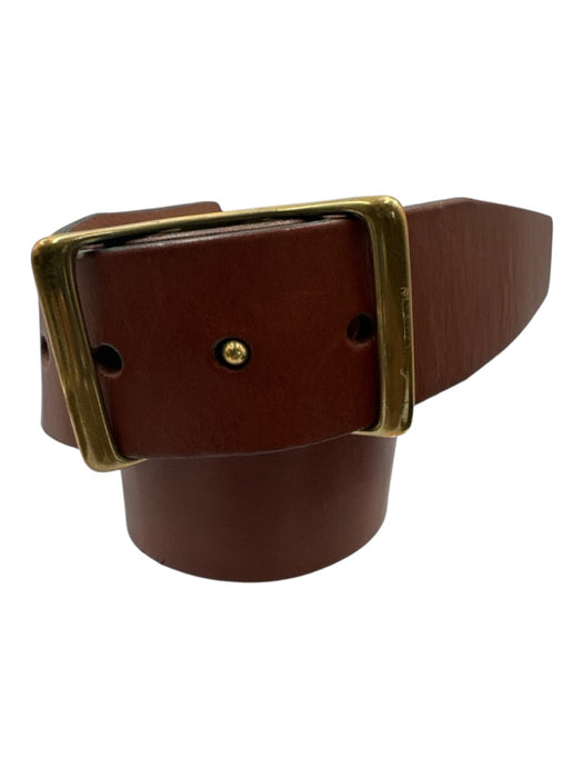Ann Mashburn Brown Leather Brass Buckle Wide Belts Brown / 28