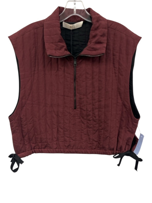 TELA Size M Burgundy Red Viscose & Lyocell Quilted Stand Collar Side Ties Vest Burgundy Red / M