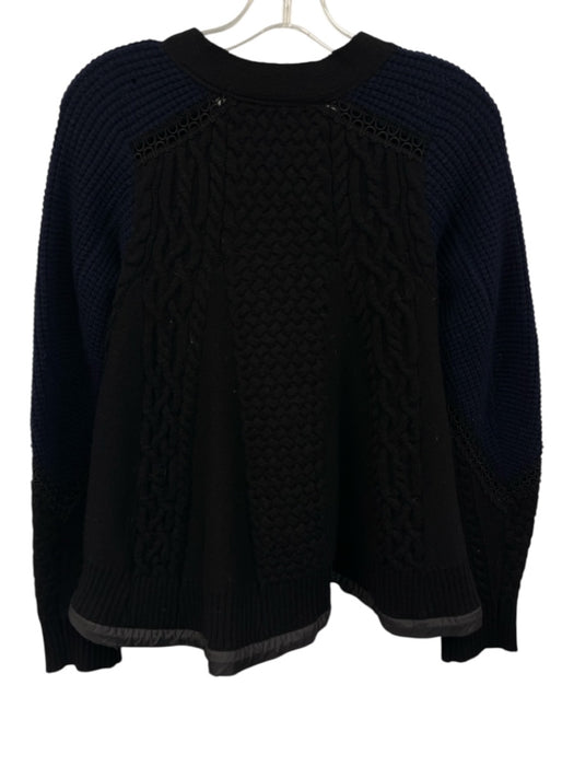 Sacai Size S Black & Navy Blue Cable Knit Two Tone Waist Cinch Cardigan Sweater Black & Navy Blue / S