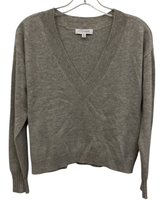 Intermix Size P Gray Cashmere V Neck Ribbed Trim Sweater Gray / P