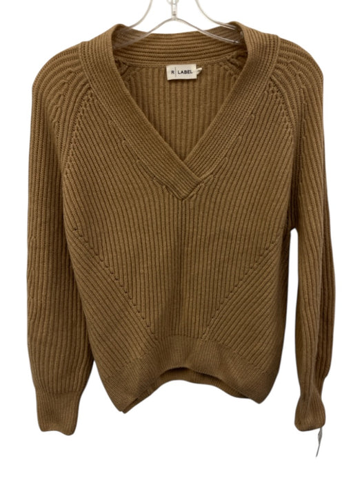R/ Label Size XS Light Brown Wool & Cashmere V Neck Rib Knit Long Sleeve Sweater Light Brown / XS