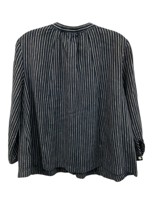Toast Size XS Blue & Gray Linen 3/4 Sleeve Stripe Buttons Top Blue & Gray / XS