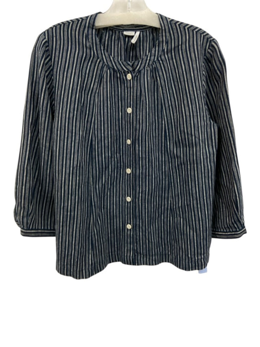 Toast Size XS Blue & Gray Linen 3/4 Sleeve Stripe Buttons Top Blue & Gray / XS