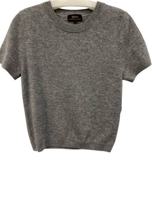 Quince Size S Gray Mongolian Cashmere Short Sleeve Ribbed Trim Sweater Top Gray / S