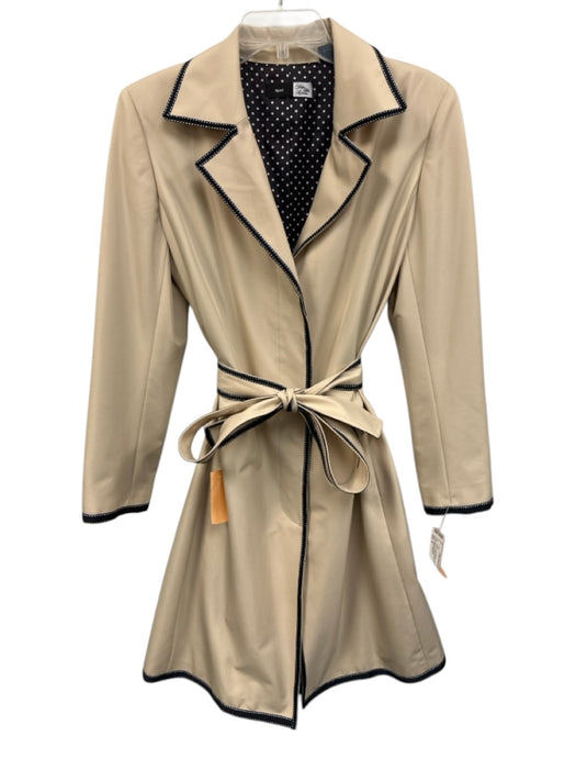 Saks Fifth Ave Size 8 Khaki Beige & Black Polyester Blend Button Front Long Coat Khaki Beige & Black / 8