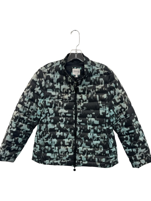 Armani Collezioni Size 8 Black & Aqua Blue Polyamide Down Fill Quilted Jacket Black & Aqua Blue / 8