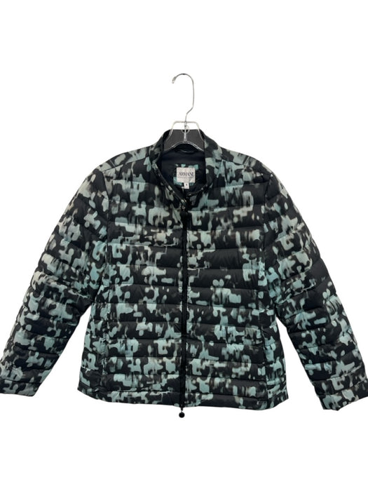 Armani Collezioni Size 8 Black & Aqua Blue Polyamide Down Fill Quilted Jacket Black & Aqua Blue / 8