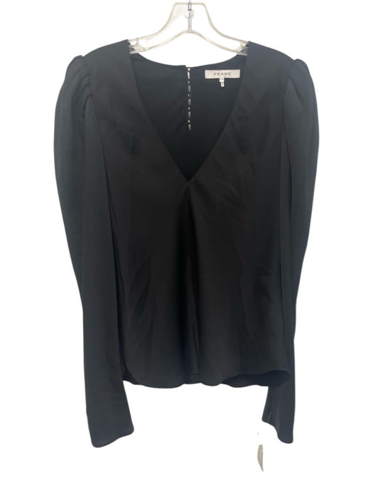 Frame Size M Black Silk Long Sleeve Puff Shoulder V Neck Keyhole Back Top Black / M