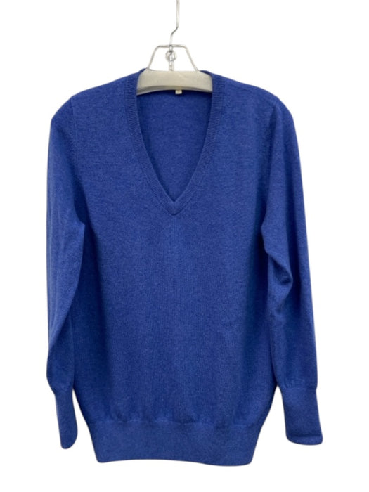 Ann Mashburn Size S Blue Cashmere Eel Skin Knit V Neck Ribbed Hem Sweater Blue / S